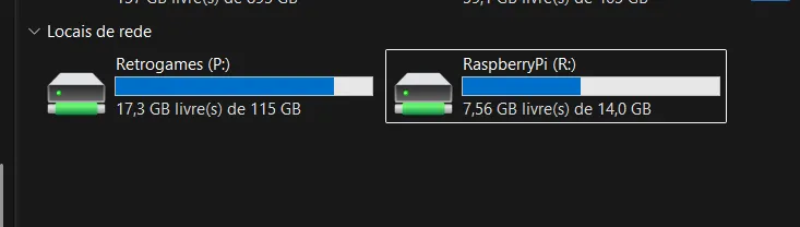 visualização das pastas de rede